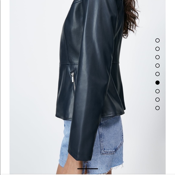 ZARA faux leather navy blue jacket Zipper front Fitted - Picture 6 of 7